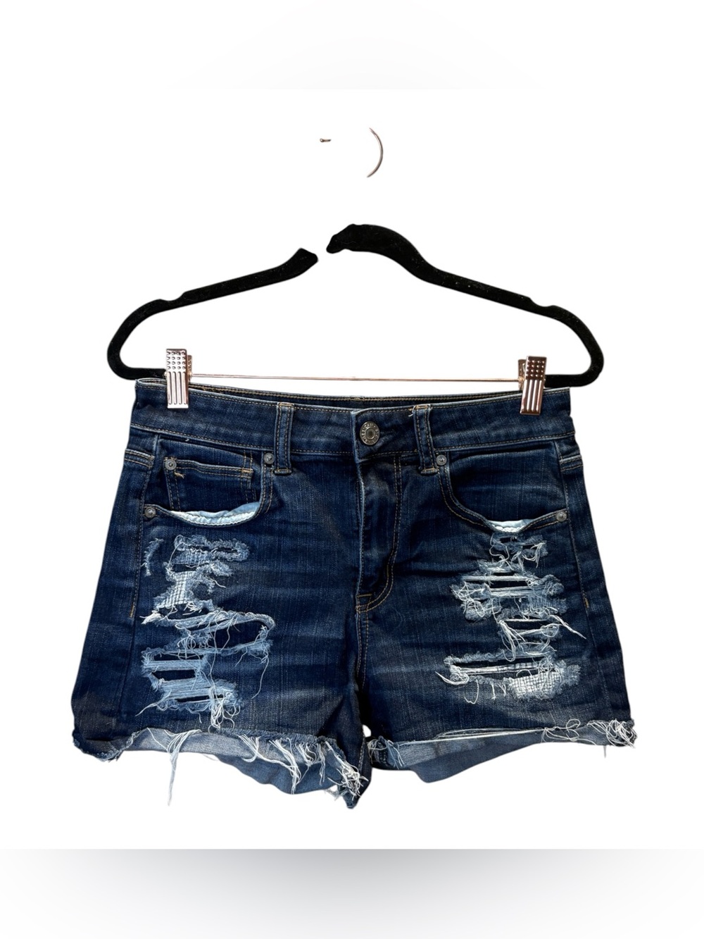 American Eagle Dark Indigo Distressed Jean Shorts